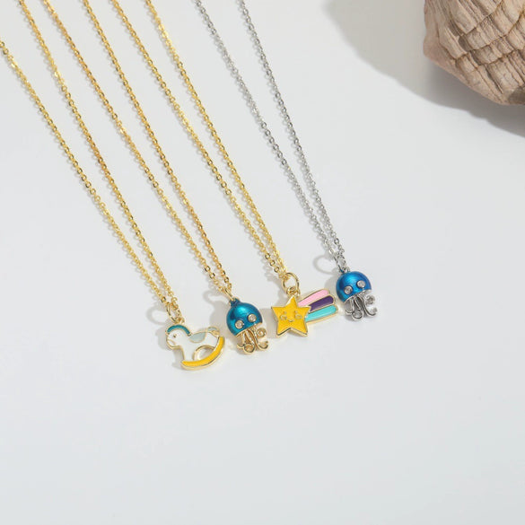 Pony Shape Pendant Necklace For Women Copper Mixed Gemstone Setting Geometric Design Electroplating