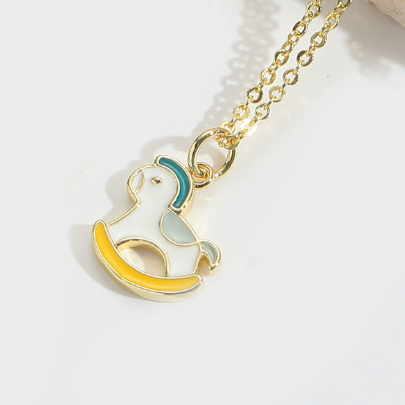 Pony Shape Pendant Necklace For Women Copper Mixed Gemstone Setting Geometric Design Electroplating