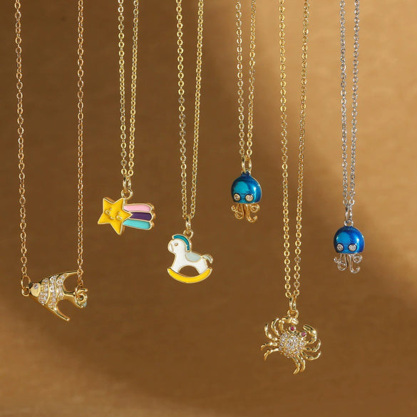 Pony Shape Pendant Necklace For Women Copper Mixed Gemstone Setting Geometric Design Electroplating