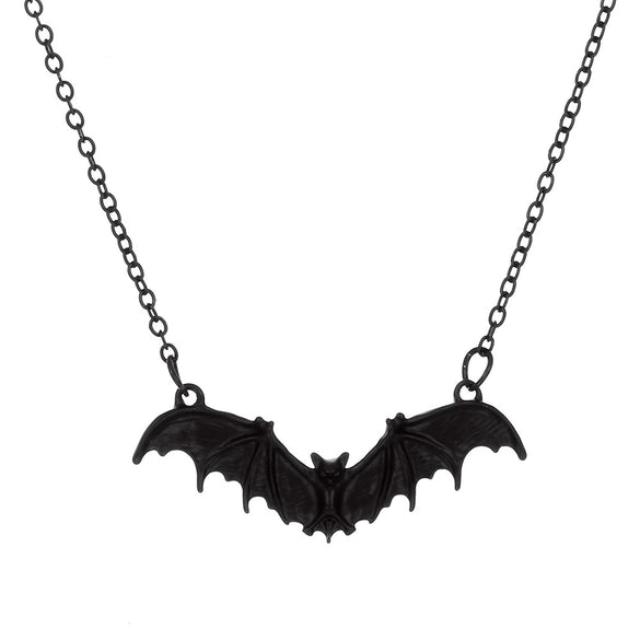Pop Punk Black Bat Alloy Necklace With Electroplating For Women Exaggerated Hiphop Clavicle Chain Simple And Personalized Jewelry