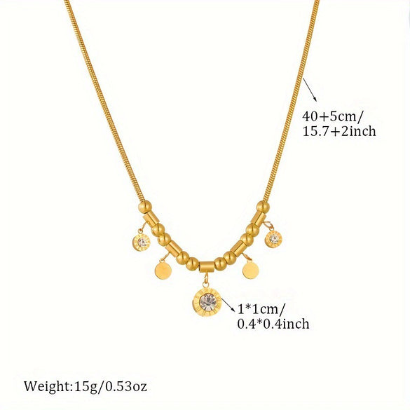 Popular All Match Round Geometric Titanium Steel Pendant Chain With Electroplating For Unisex Elegant Retro Clavicle Necklace