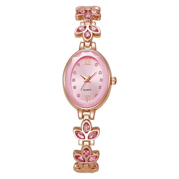 Popular Clover Women's Fashion Quartz Watch With Alloy Case Imitation Leather Strap And Organic Glass Mirror In Barrel Shape