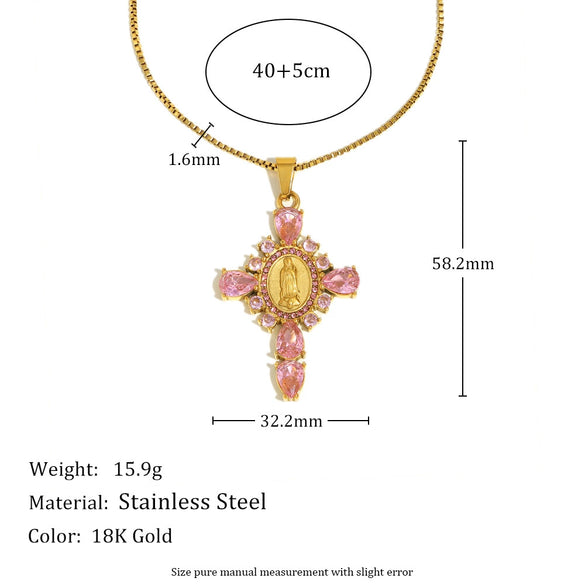 Popular Creative Hiphop Luxury Jewelry Stainless Steel Titanium Steel Plated 18K Gold Virgin Diamond Cross Geometric Pattern For Women Electroplating