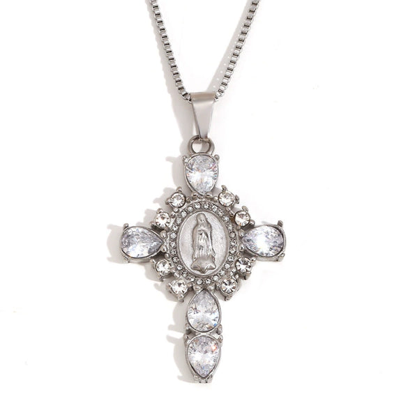 Popular Creative Hiphop Luxury Jewelry Stainless Steel Titanium Steel Plated 18K Gold Virgin Diamond Cross Geometric Pattern For Women Electroplating