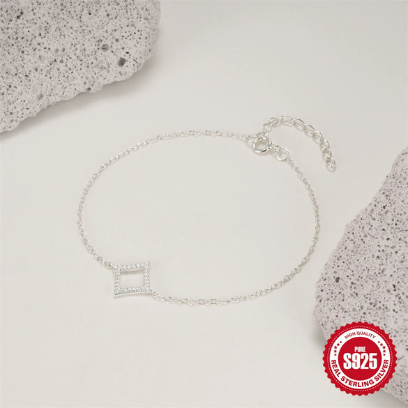 Popular Creative Women's S925 Sterling Silver Full Diamond Geometric Bracelet With Electroplating And Real Gold Plating