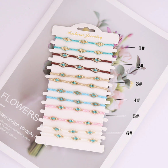 Popular Crystal Rice Beads Woven Bohemian Rhombus Shaped Women's Fashion Personality Bracelet