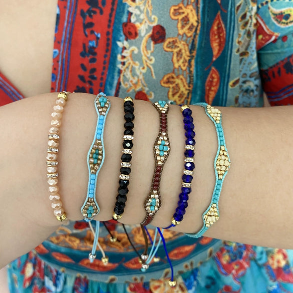 Popular Crystal Rice Beads Woven Bohemian Rhombus Shaped Women's Fashion Personality Bracelet