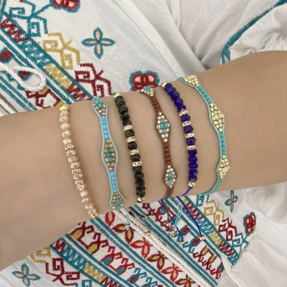 Popular Crystal Rice Beads Woven Bohemian Rhombus Shaped Women's Fashion Personality Bracelet