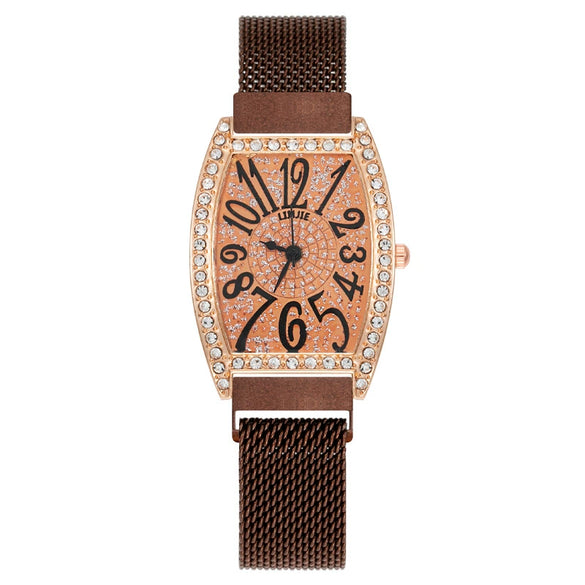 Popular Diamondencrusted Barrel Women's Watch Alloy Metal Strap Fashion Style