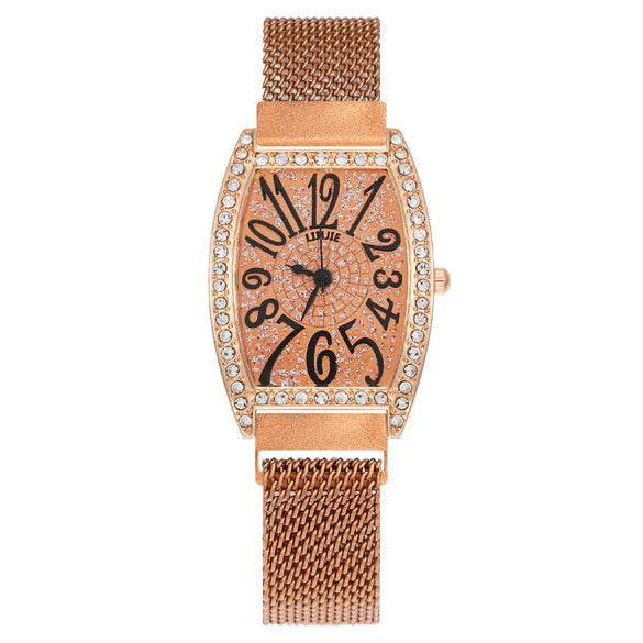 Popular Diamondencrusted Barrel Women's Watch Alloy Metal Strap Fashion Style