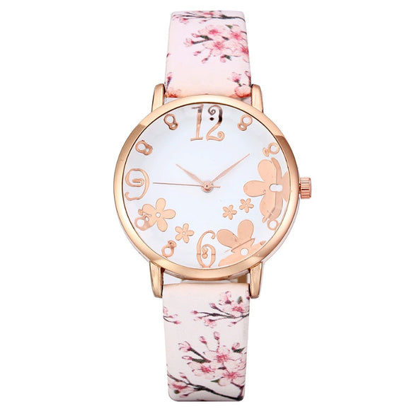 Popular Digital Art Fashion Women's Alloy Case Leather Strap Quartz Watch With Round Dial