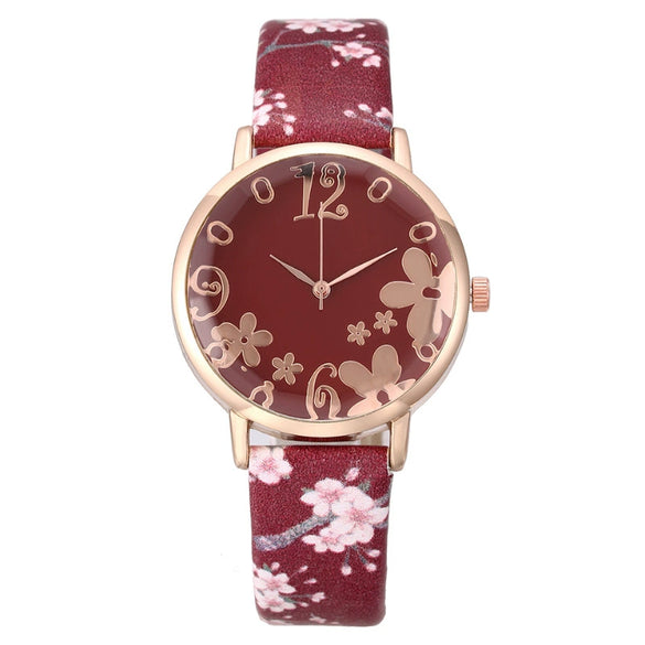 Popular Digital Art Fashion Women's Alloy Case Leather Strap Quartz Watch With Round Dial