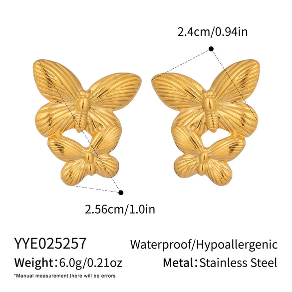 Popular Elegant Butterfly Animal Zodiac Style Stainless Steel Earrings And Ring Jewelry With Electroplating 18K Real Gold