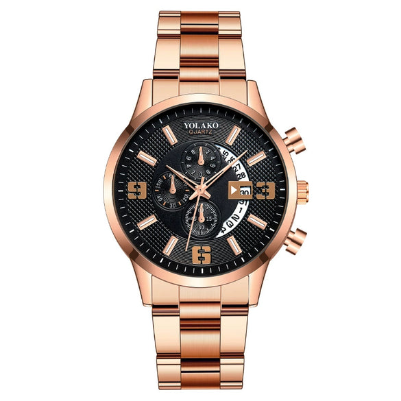 Popular Fashion Men's Watch Stainless Steel Metal Band Threeeye Calendar Digital