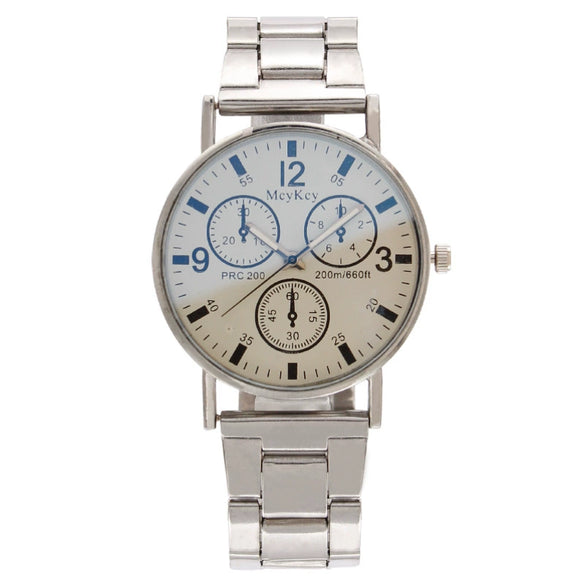 Popular Fashion Men's Watch With Steel Band Plastic Case Mineral Strengthened Mirror And Round Dial