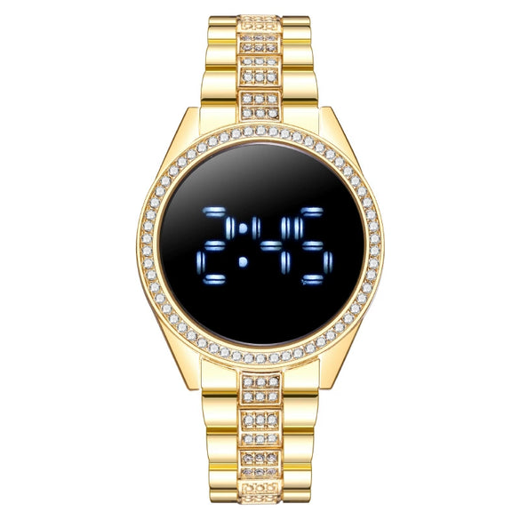 Popular Fashion Metal Women's Diamondencrusted Watch With Round Dial And Digital Display