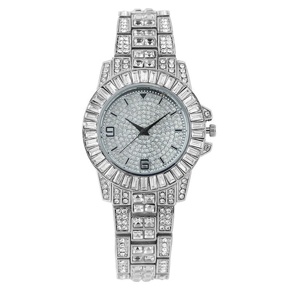 Popular Fashion Metal Women's Quartz Watch With Diamond Encrusted And Round Dial