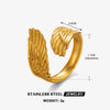 Popular Feather Open Ring For Women Stainless Steel Real Gold Electroplated Hiphop Style