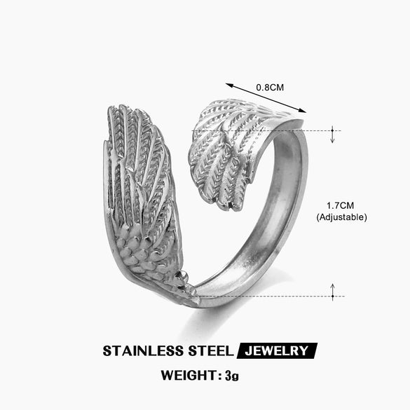 Popular Feather Open Ring For Women Stainless Steel Real Gold Electroplated Hiphop Style