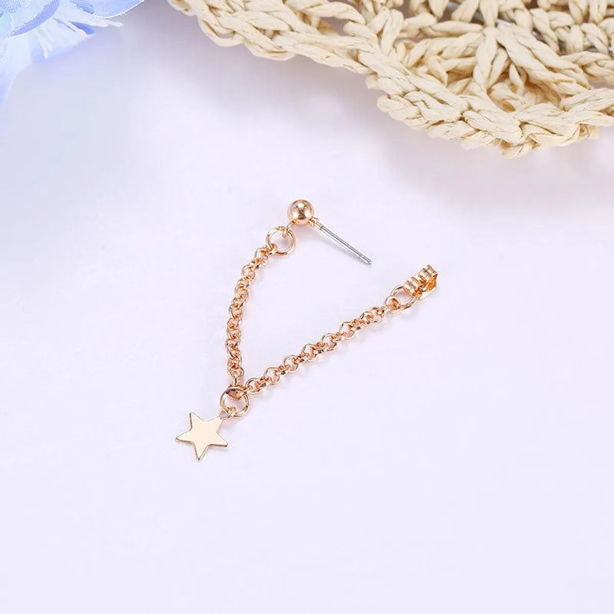 Popular Five-Pointed Star Chain Tassel Metal Earrings Nhdp148830