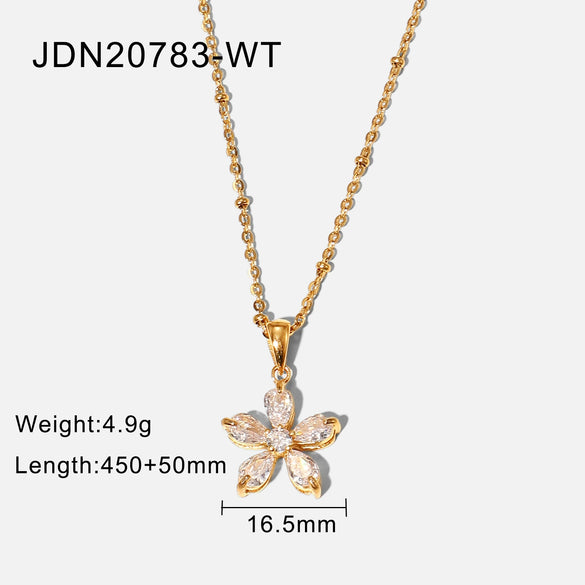 Popular Flower Necklace 18K Gold Plated Stainless Steel Five Petal Flower Pendant For Women With Geometric Styling And Electroplating