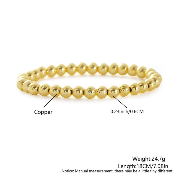 Popular Goldplated Copper Round Bead Stackable Unisex Elastic Bracelet With Geometric Design