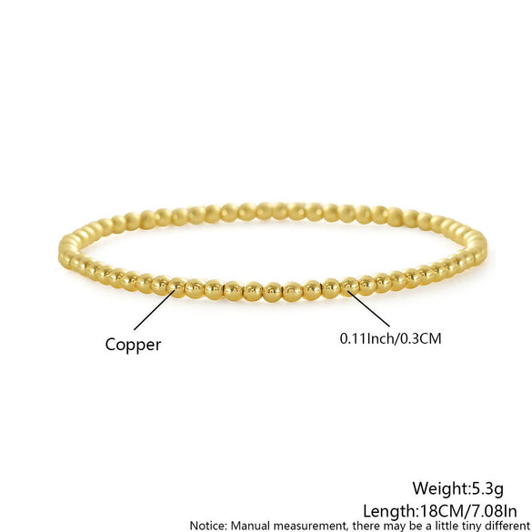 Popular Goldplated Copper Round Bead Stackable Unisex Elastic Bracelet With Geometric Design
