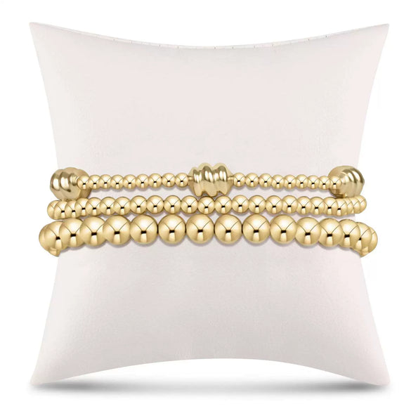 Popular Goldplated Copper Round Bead Stackable Unisex Elastic Bracelet With Geometric Design