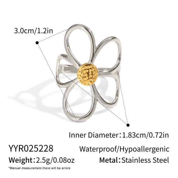 Popular Hollow Flower Stainless Steel Ring With Electroplating For Women High End Hand Jewelry Accessories