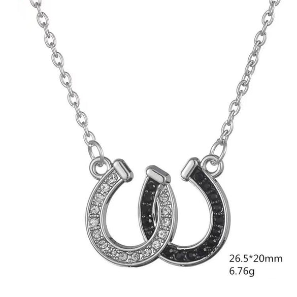 Popular Jewelry Double U Horseshoe Necklace In Black And White Diamond Design Alloy Material With Electroplating Treatment