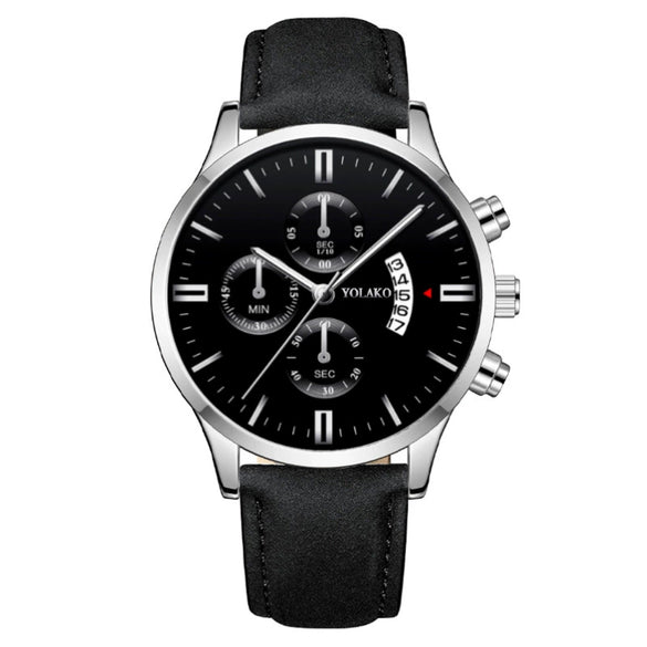 Popular Men's Watch Leather Belt Alloy Case Stainless Steel Buckle Round Dial Fashion Style
