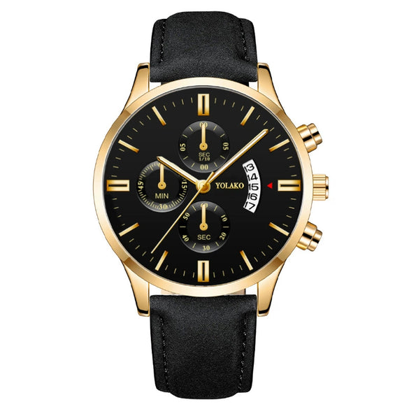Popular Men's Watch Leather Belt Alloy Case Stainless Steel Buckle Round Dial Fashion Style
