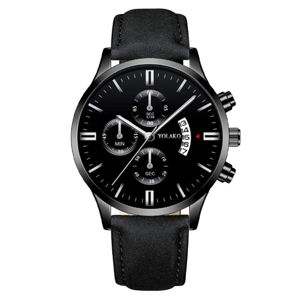 Popular Men's Watch Leather Belt Alloy Case Stainless Steel Buckle Round Dial Fashion Style