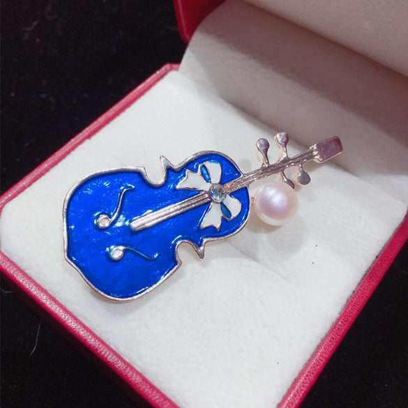 Popular Natural Freshwater Pearl Alloy Brooch Electroplating Fashion Violin Clothing Accessories For Women