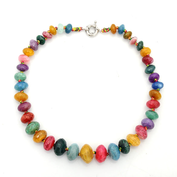 Popular Natural Stone Agate Necklace Hand Knotted Cut Angle Abacus Beach Holiday Stone Crystal Tower Chain