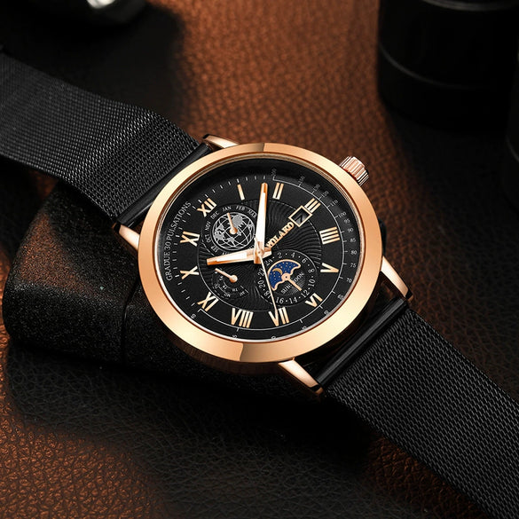 Popular New Fashion Men's Watch Stainless Steel Belt Round Dial Business Style