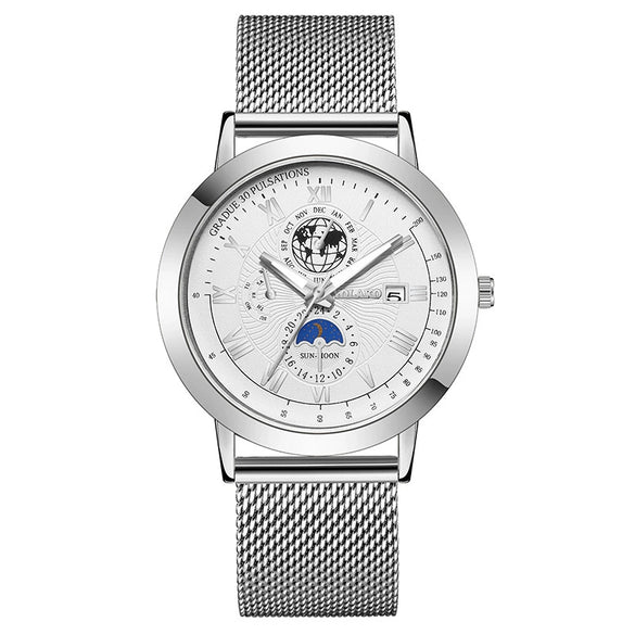 Popular New Fashion Men's Watch Stainless Steel Belt Round Dial Business Style