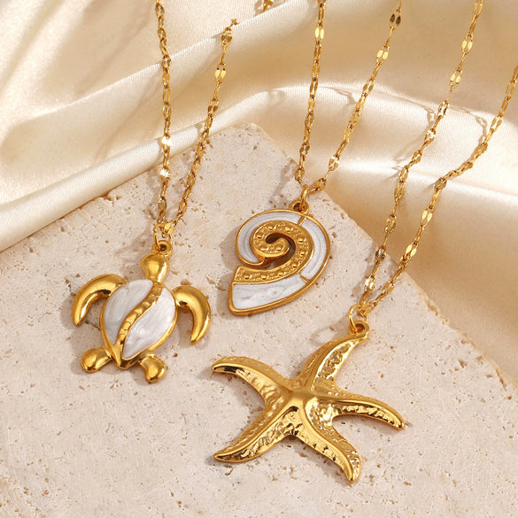 Popular Starfish Thread Hiphop Turtle Ocean Element Clavicle Necklace For Women Stainless Steel Electroplated