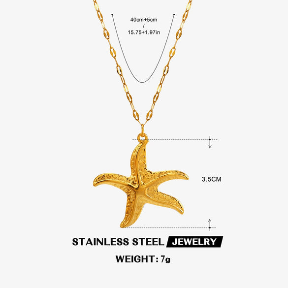 Popular Starfish Thread Hiphop Turtle Ocean Element Clavicle Necklace For Women Stainless Steel Electroplated