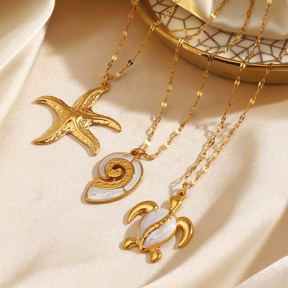 Popular Starfish Thread Hiphop Turtle Ocean Element Clavicle Necklace For Women Stainless Steel Electroplated