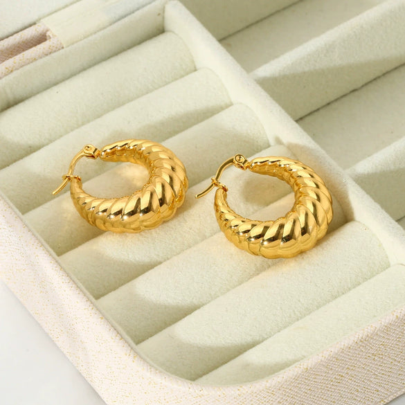 Popular Textured Ushaped Stainless Steel 18K Goldplated Hollow Ear Hoops Light Luxury Jewelry For Women
