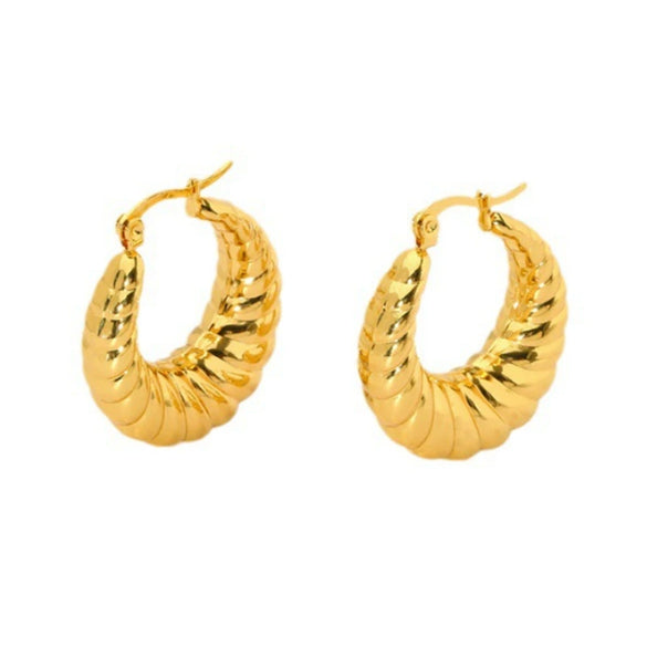 Popular Textured Ushaped Stainless Steel 18K Goldplated Hollow Ear Hoops Light Luxury Jewelry For Women