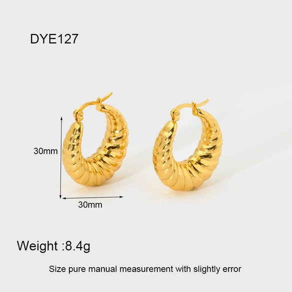 Popular Textured Ushaped Stainless Steel 18K Goldplated Hollow Ear Hoops Light Luxury Jewelry For Women