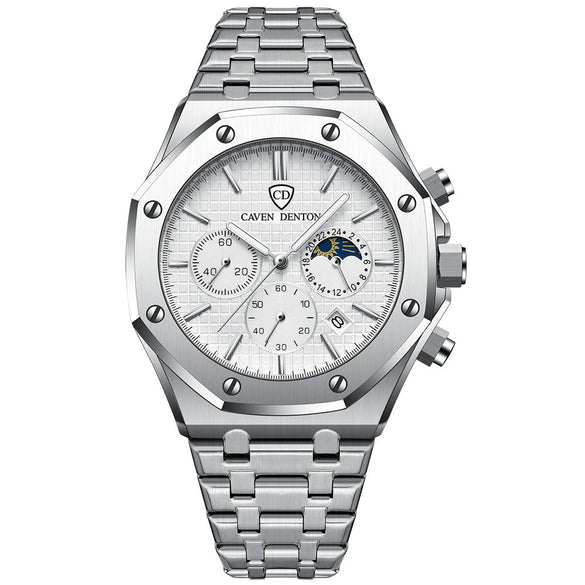 Popular Waterproof Multifunctional Men's Quartz Watch With Steel Band Alloy Strap Metal Case And Round Dial