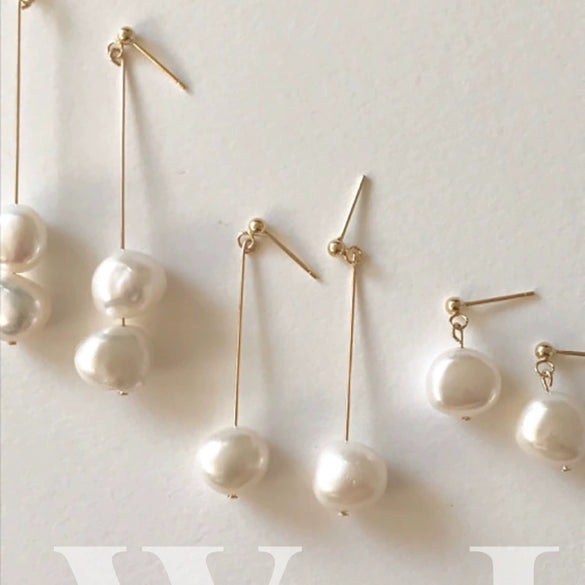 Popular Women's Earrings Natural Pearl Alloy Geometric Style Silver Needle Electroplated