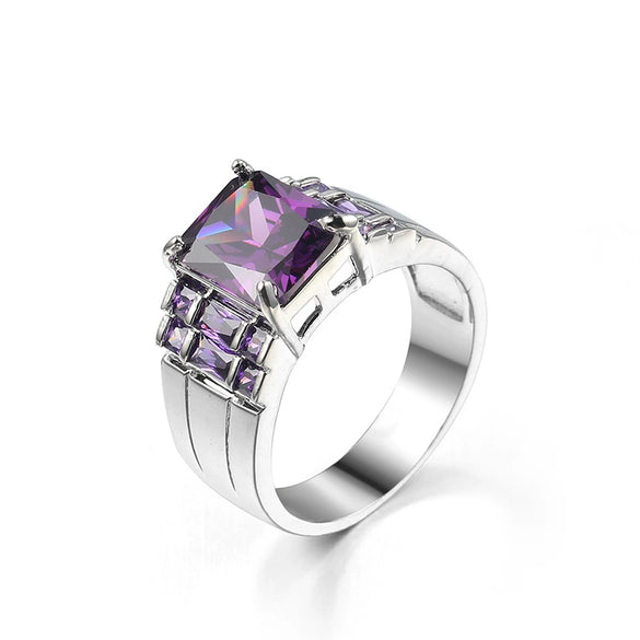 Popular Women's Fashion Purple Zircon Ring Copper Geometric Electroplated Hand Jewelry