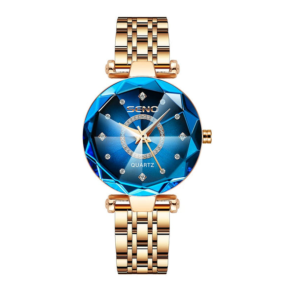 Popular Women's Fashionable Waterproof Quartz Watch With Alloy Case And Strap Round Dial Spiral Crown Mineral Reinforced Glass Mirror Stainless Steel Doublesided Button Buckle
