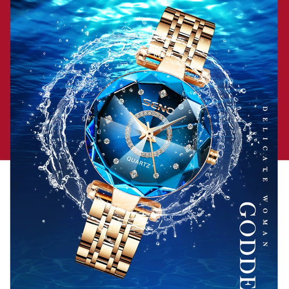 Popular Women's Fashionable Waterproof Quartz Watch With Alloy Case And Strap Round Dial Spiral Crown Mineral Reinforced Glass Mirror Stainless Steel Doublesided Button Buckle