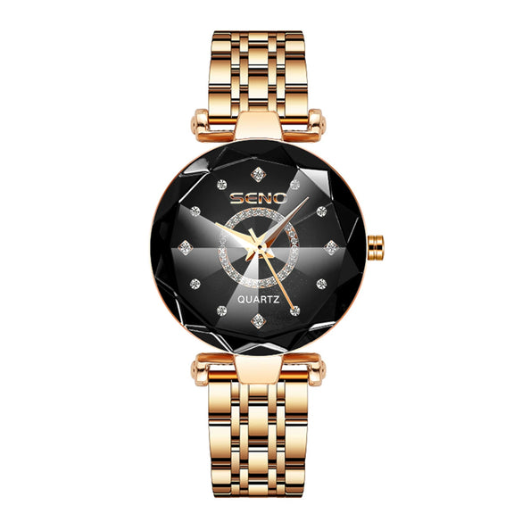Popular Women's Fashionable Waterproof Quartz Watch With Alloy Case And Strap Round Dial Spiral Crown Mineral Reinforced Glass Mirror Stainless Steel Doublesided Button Buckle