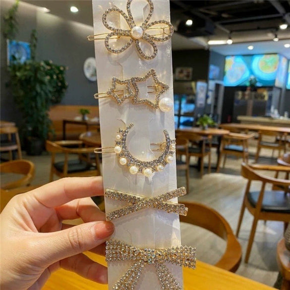 Popular Women's Pearl Handmade Side Clip Hairpin With Geometric Style